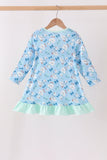 Blue goose bow embroidery ruffle dress - Aaria Tees Aaria Tees