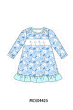 Blue goose bow embroidery ruffle dress Aaria Tees