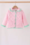 Pink hydrangea gingham ruffle jacket Aaria Tees
