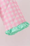 Pink hydrangea gingham ruffle jacket Aaria Tees