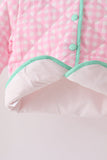 Pink hydrangea gingham ruffle jacket Aaria Tees