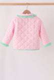 Pink hydrangea gingham ruffle jacket Aaria Tees
