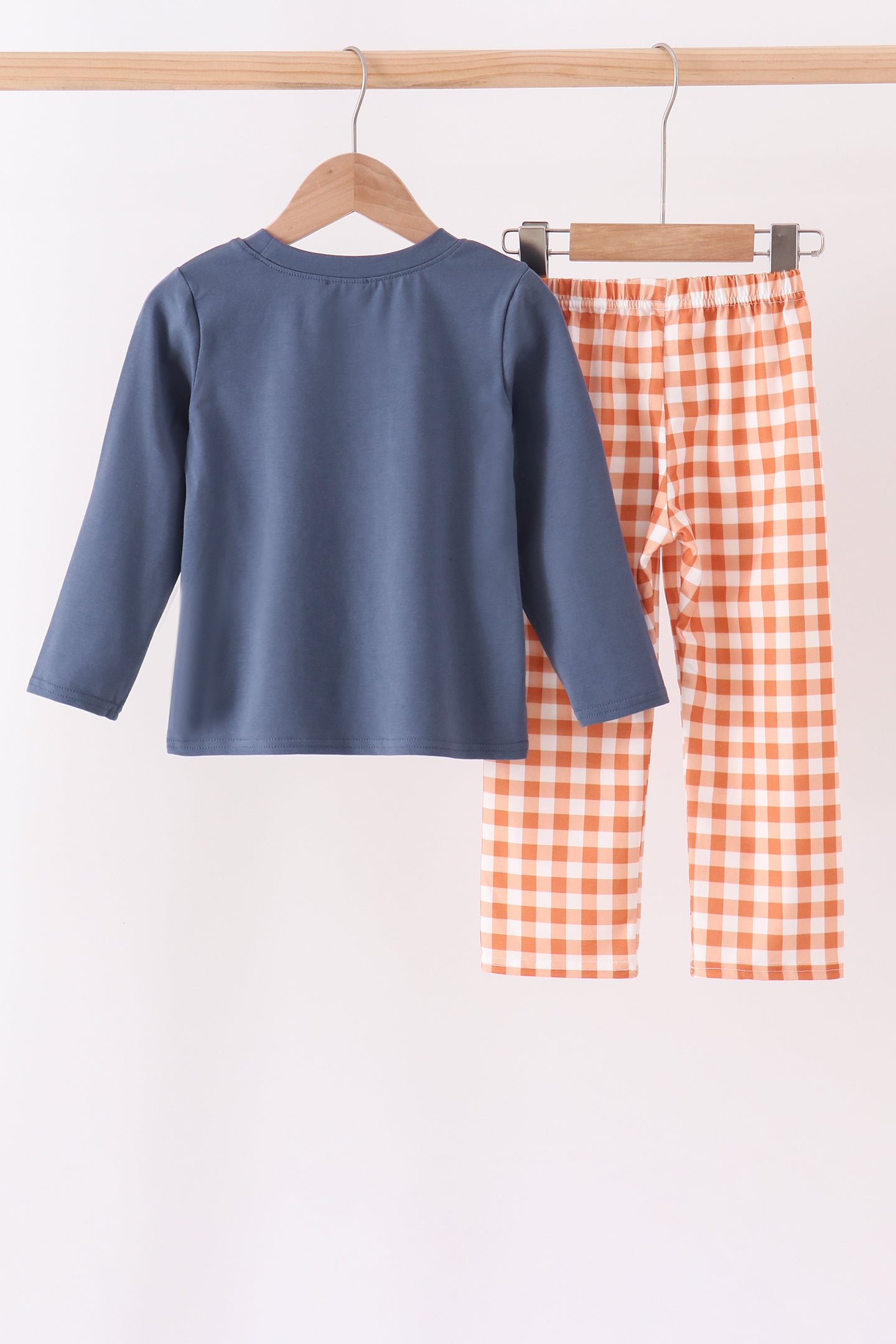 Navy goose applique gingham pants set - Aaria Tees Aaria Tees