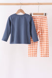 Navy goose applique gingham pants set - Aaria Tees Aaria Tees
