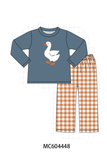 Navy goose applique gingham pants set Aaria Tees