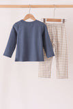 Teal cotton embroidery gingham pants set - Aaria Tees Aaria Tees
