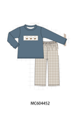 Teal cotton embroidery gingham pants set Aaria Tees