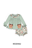 Sage Reindeer Applique Ruffle Bloomer Set Aaria Tees