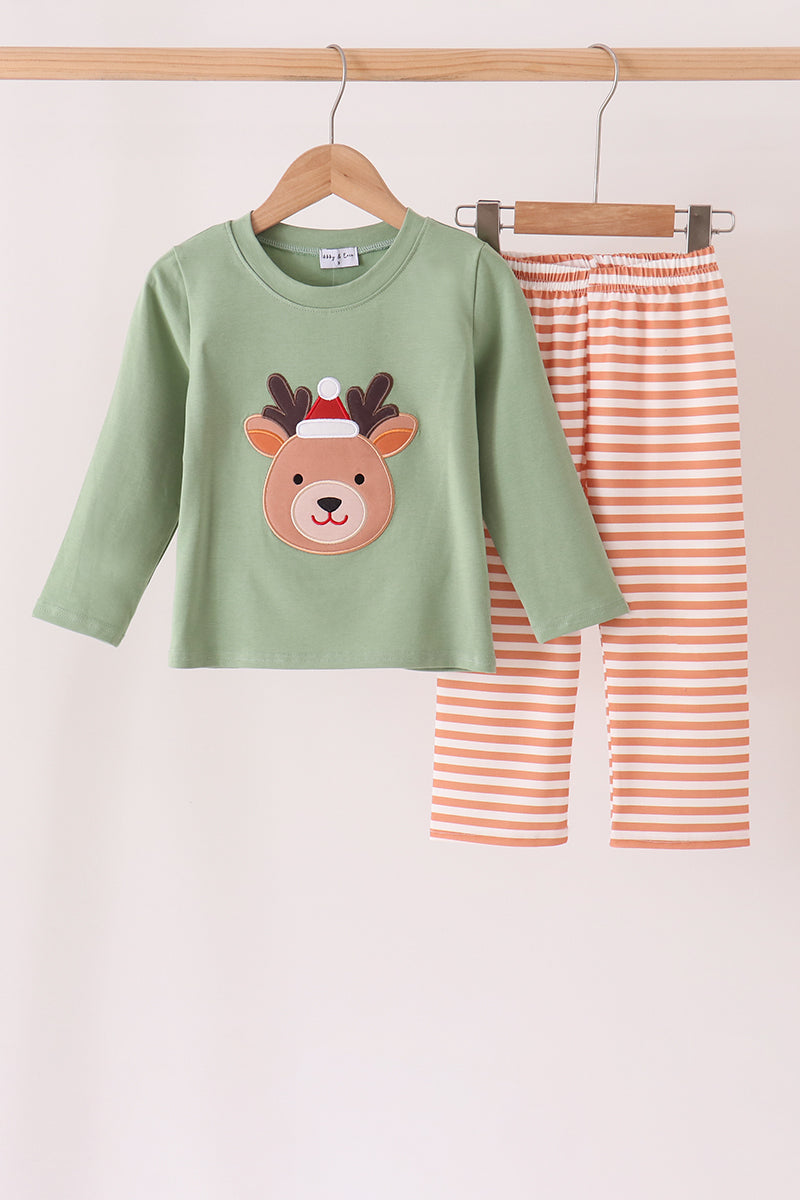 Sage Reindeer Applique Stripe Pants Set - Aaria Tees Aaria Tees