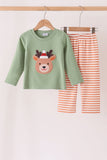 Sage Reindeer Applique Stripe Pants Set - Aaria Tees Aaria Tees
