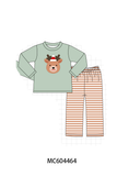 Sage Reindeer Applique Stripe Pants Set Aaria Tees