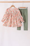 Green Floral Ruffle Pants Set Aaria Tees
