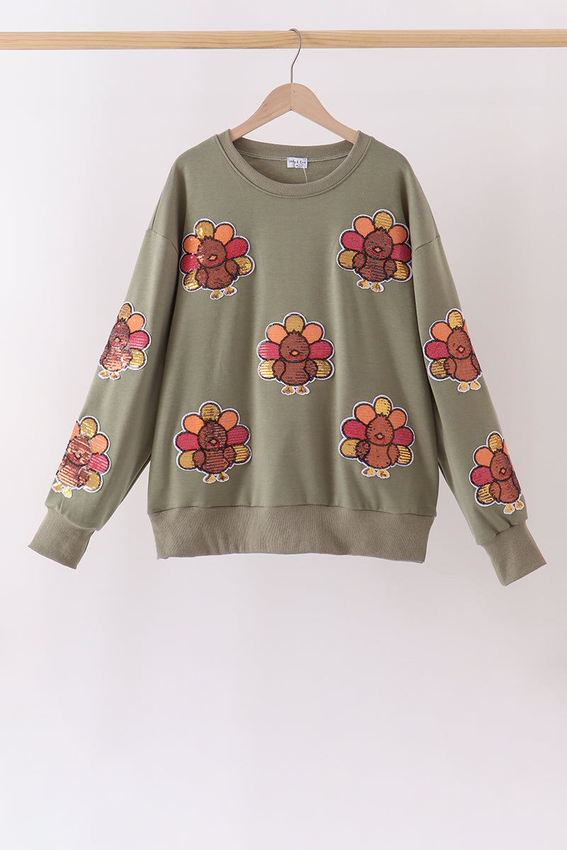 Green turkey sequin mom&me top - Aaria Tees