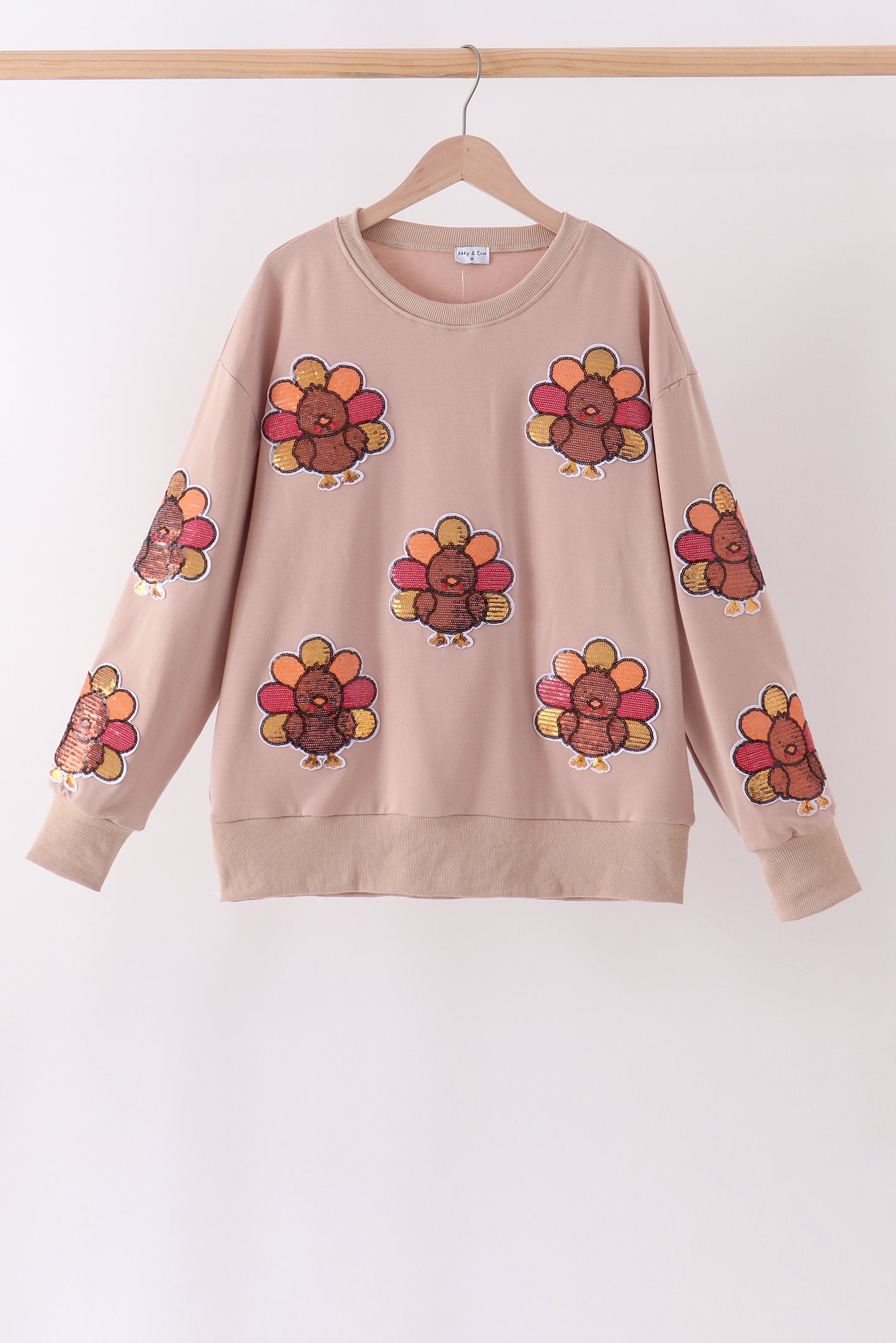 Khaki turkey sequin mom top - Aaria Tees Aaria Tees