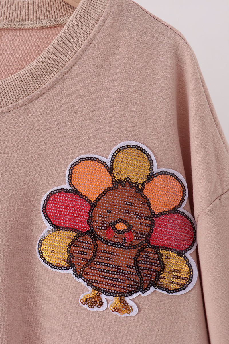 Khaki turkey sequin mom top - Aaria Tees Aaria Tees