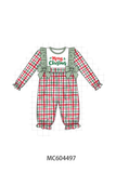 Green merry christmas embroidery plaid ruffle romper Aaria Tees