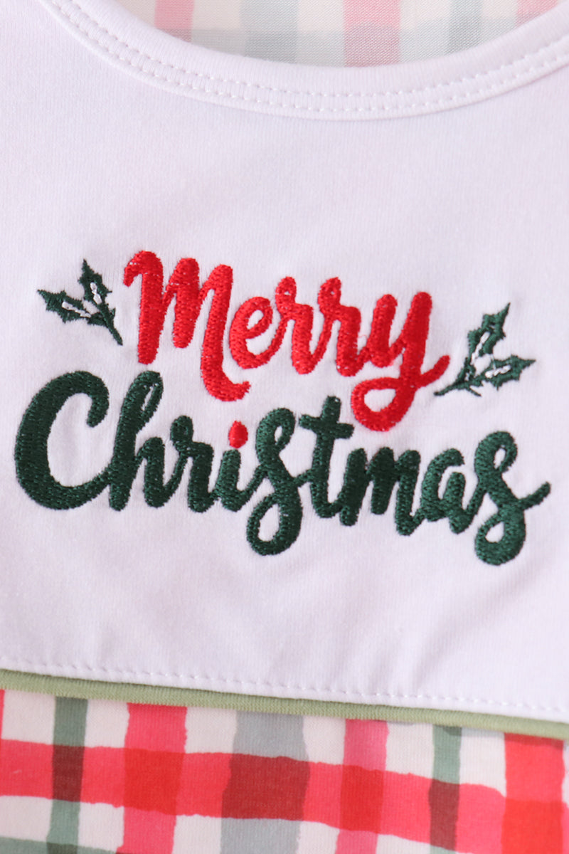 Green merry christmas embroidery plaid pants set - Aaria Tees Aaria Tees