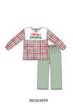 Green merry christmas embroidery plaid pants set Aaria Tees