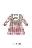 Green merry christmas embroidery plaid ruffle dress Aaria Tees