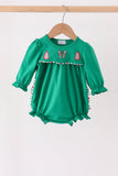 Green christmas tree bow applique ruffle bubble Aaria Tees