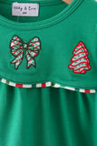 Green christmas tree bow applique ruffle bubble Aaria Tees