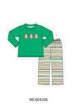 Green christmas tree applique stripe pants set Aaria Tees