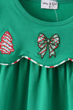 Green christmas tree bow applique dress Aaria Tees