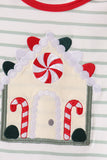 Red gingerbread house applique stripe ruffle romper Aaria Tees