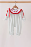Sage santa applique stripe romper - Aaria Tees Aaria Tees