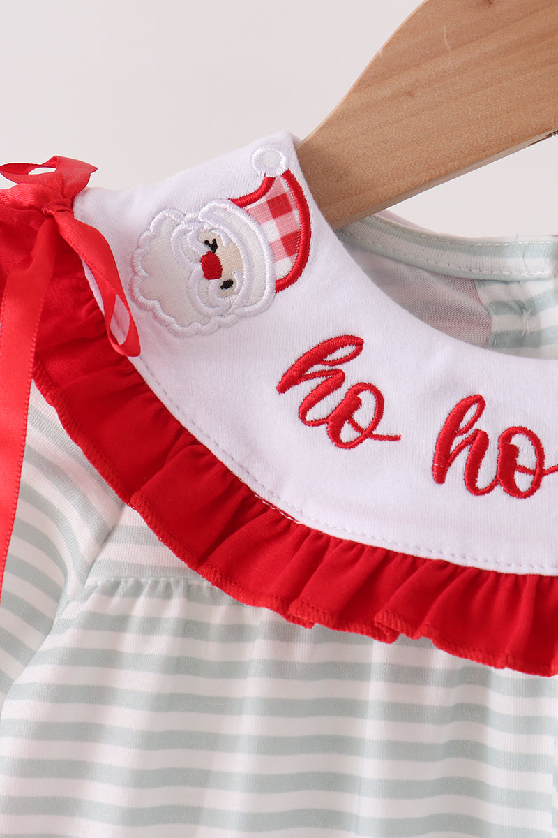 Sage santa applique stripe romper - Aaria Tees Aaria Tees