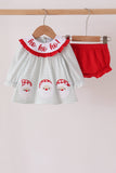 Sage santa applique stripe bloomer set - Aaria Tees Aaria Tees
