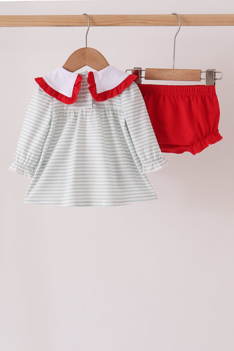 Sage santa applique stripe bloomer set - Aaria Tees Aaria Tees
