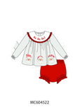 Sage santa applique stripe bloomer set Aaria Tees