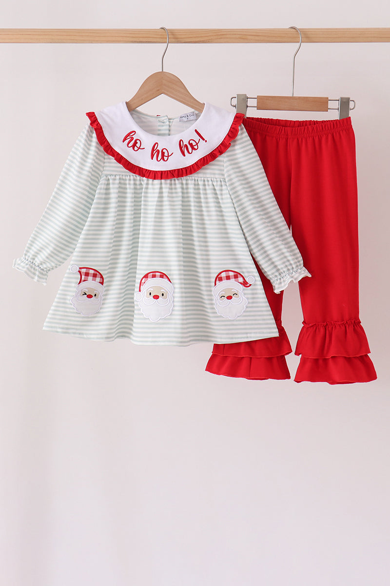 Sage santa applique gingham ruffle pants set - Aaria Tees
