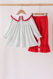 Sage santa applique gingham ruffle pants set - Aaria Tees Aaria Tees