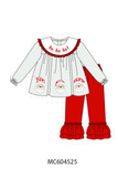 Sage santa applique gingham ruffle pants set Aaria Tees