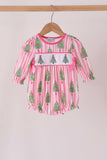 Pink christmas tree embroidery stripe bow bubble - Aaria Tees Aaria Tees