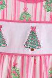Pink christmas tree embroidery stripe bow bubble - Aaria Tees Aaria Tees