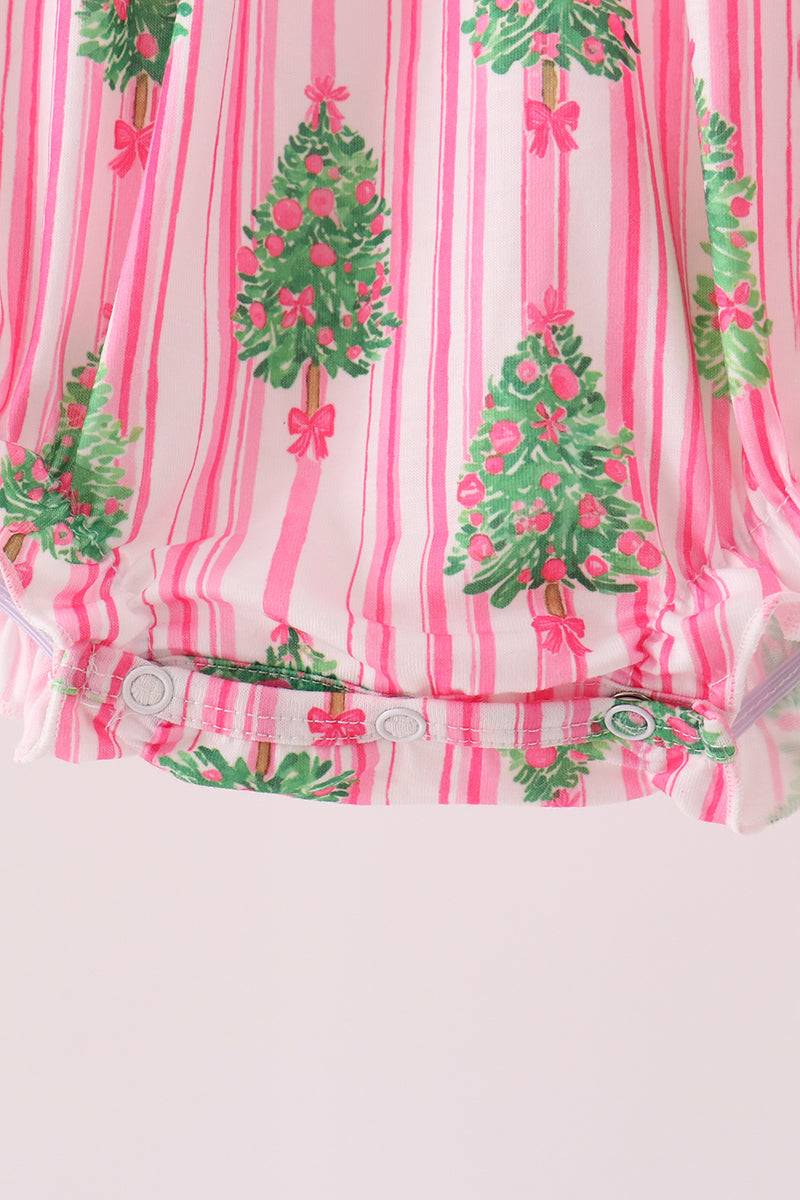 Pink christmas tree embroidery stripe bow bubble - Aaria Tees Aaria Tees