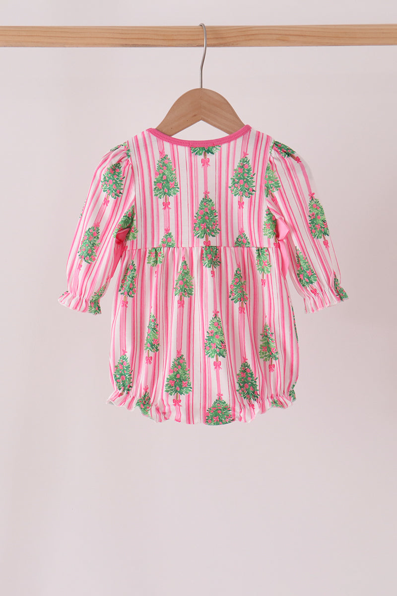 Pink christmas tree embroidery stripe bow bubble - Aaria Tees Aaria Tees
