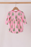 Pink christmas tree embroidery stripe bow bubble - Aaria Tees Aaria Tees