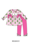 Pink Christmas Tree Embroidery Stripe Pants Set Aaria Tees