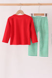 Red Christmas Tree Embroidery Stripe Pants Set - Aaria Tees Aaria Tees