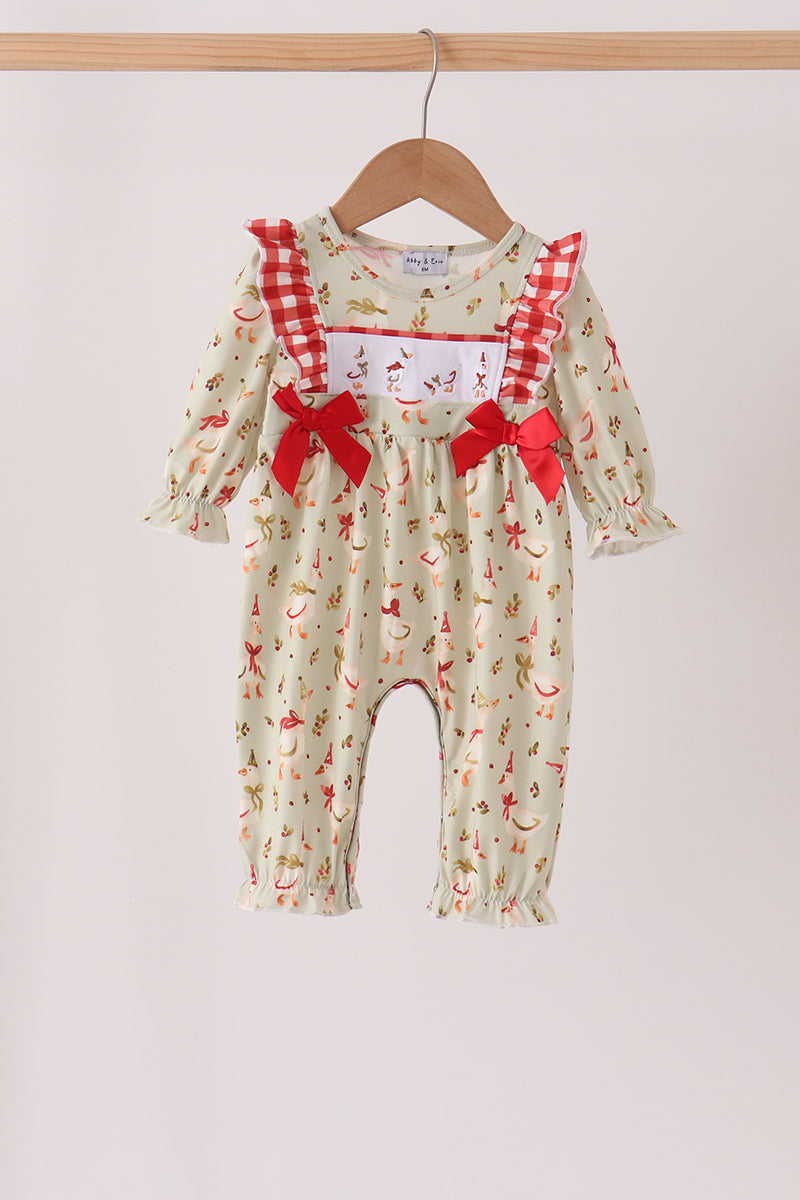 Goose embroidery ruffle bow romper - Aaria Tees Aaria Tees