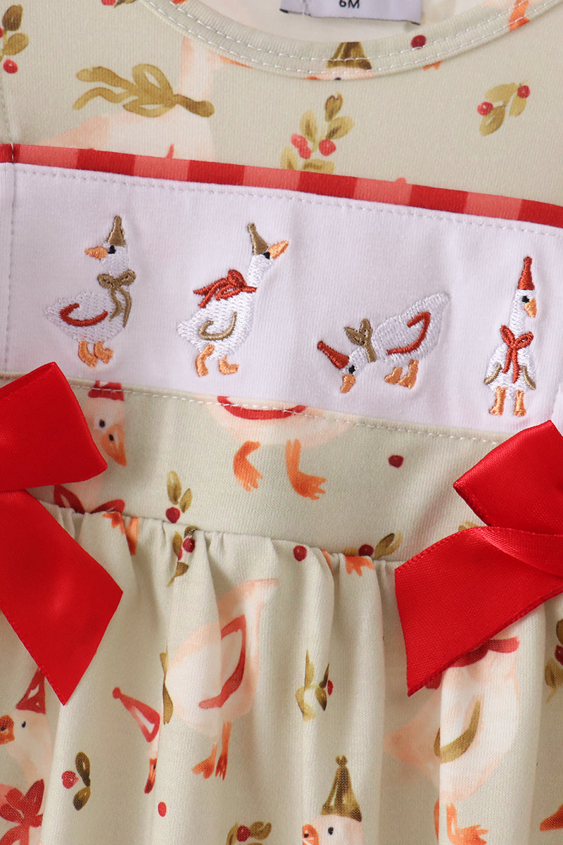 Goose embroidery ruffle bow romper - Aaria Tees Aaria Tees