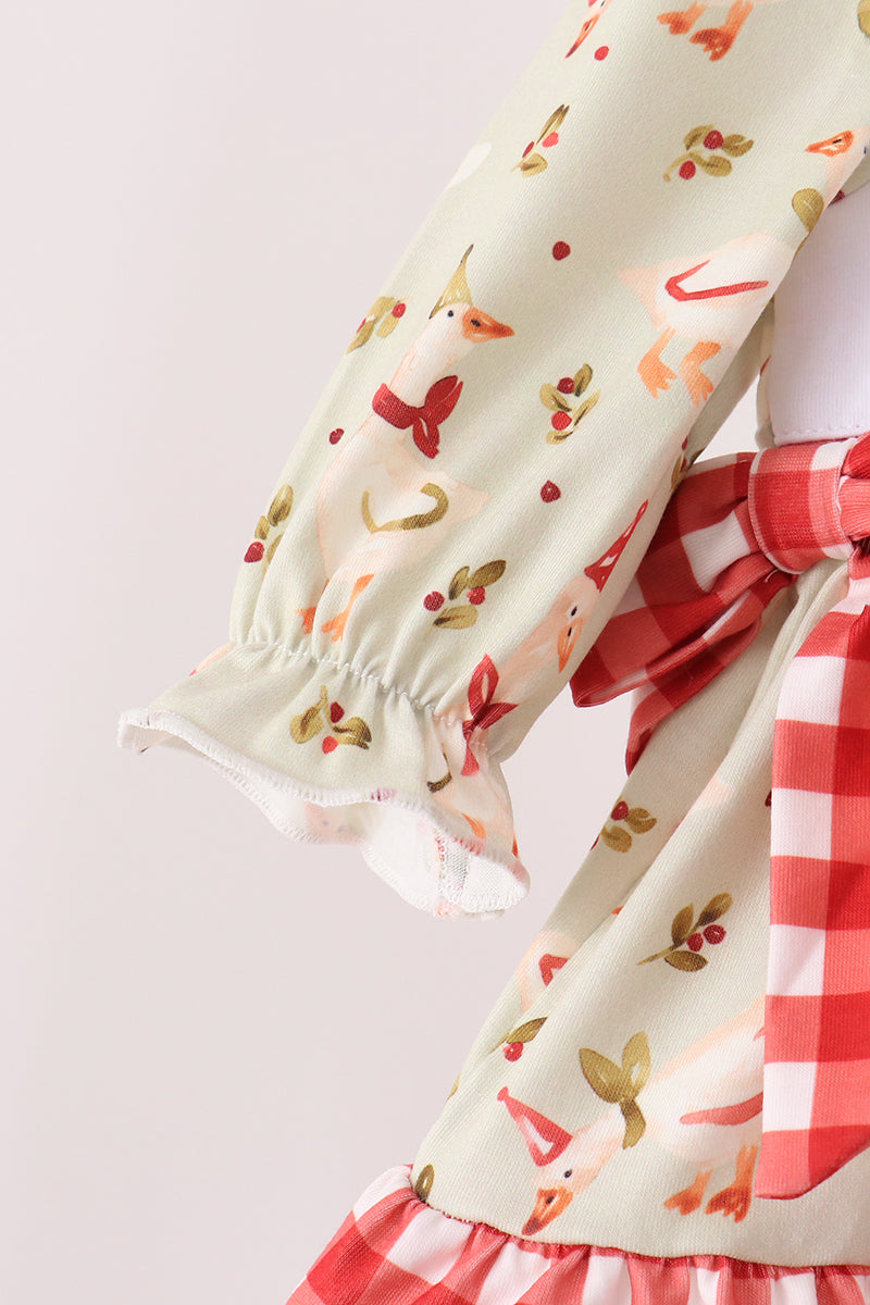 Goose embroidery ruffle gingham bloomer set - Aaria Tees Aaria Tees
