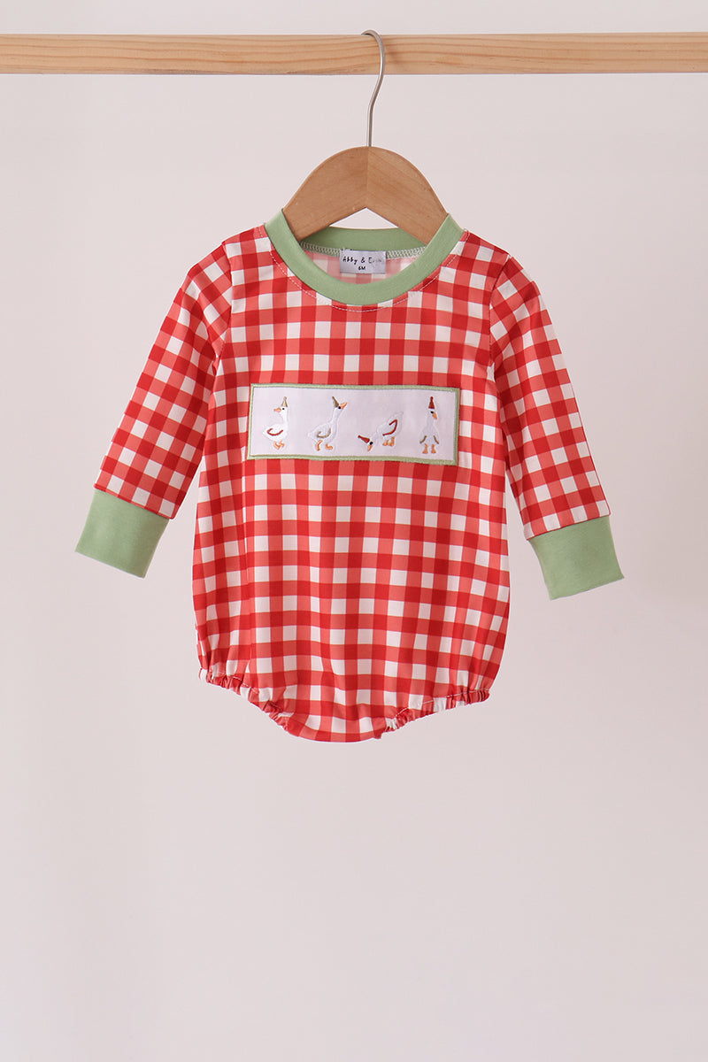 Red goose embroidery gingham bubble - Aaria Tees