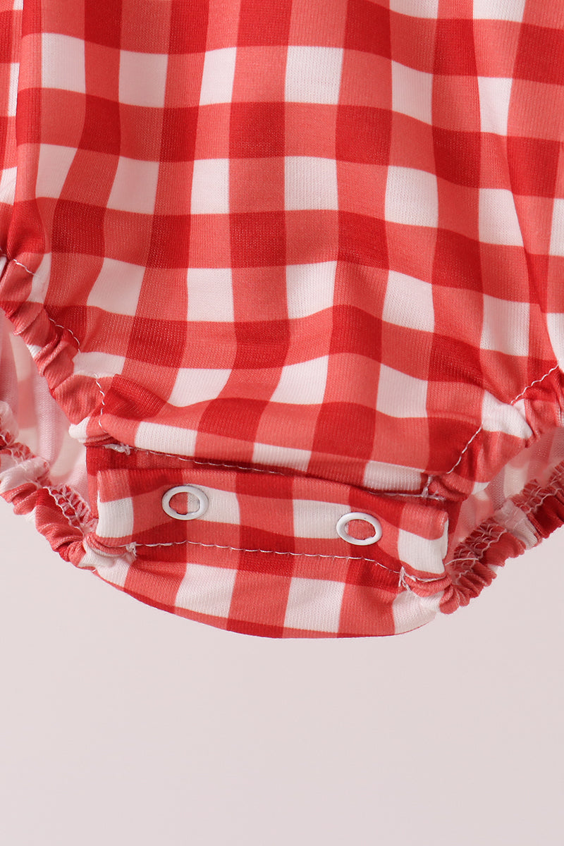 Red goose embroidery gingham bubble - Aaria Tees Aaria Tees