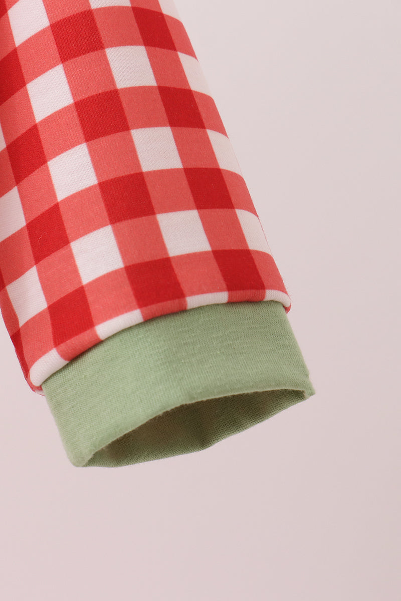 Red goose embroidery gingham romper - Aaria Tees Aaria Tees