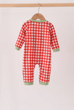 Red goose embroidery gingham romper - Aaria Tees Aaria Tees